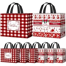 DeckTheHalls Christmas Gift Bags, 8-Piece Large Non-woven Holiday Bags, Reusable Xmas Gift Wrapping for Presents, Christmas Tote Bags with Handles for Shopping, Party Favors & Storage Red