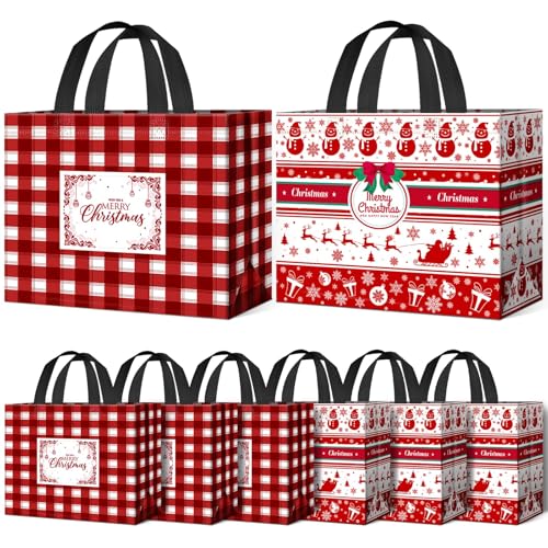DeckTheHalls Christmas Gift Bags, 8-Piece Large Non-woven Holiday Bags, Reusable