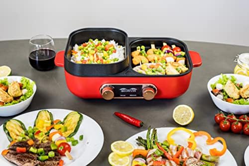 SKAIVA 3 in 1 Hot pot with grill and steamer, Portable electric hotpot grill and steamer, Multifunction 3 in 1 Korean BBQ grill indoor shabu shabu hotpot electric griddle