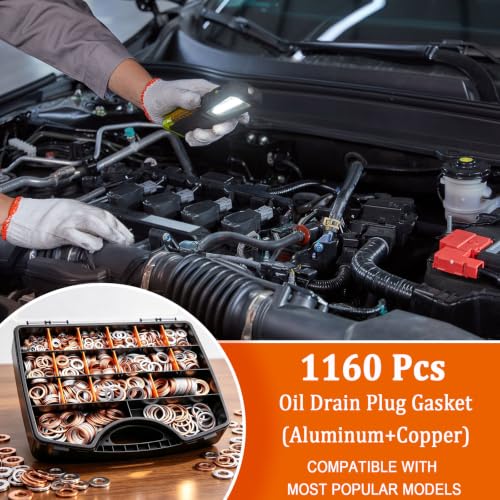 Image of 1160PCS Crush Washer Oil Drain Plug,18 Sizes Copper and Aluminum Crush Washers Assortment Kit,Automotive Oil Pan Drain Plug Gasket M6 M8 M10 M12 M14 M16 M18 M20 M22 M24