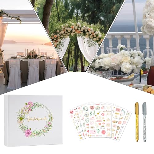 Libro de visitas para la boda con lámina dorada diseño floral y pegatinas 5