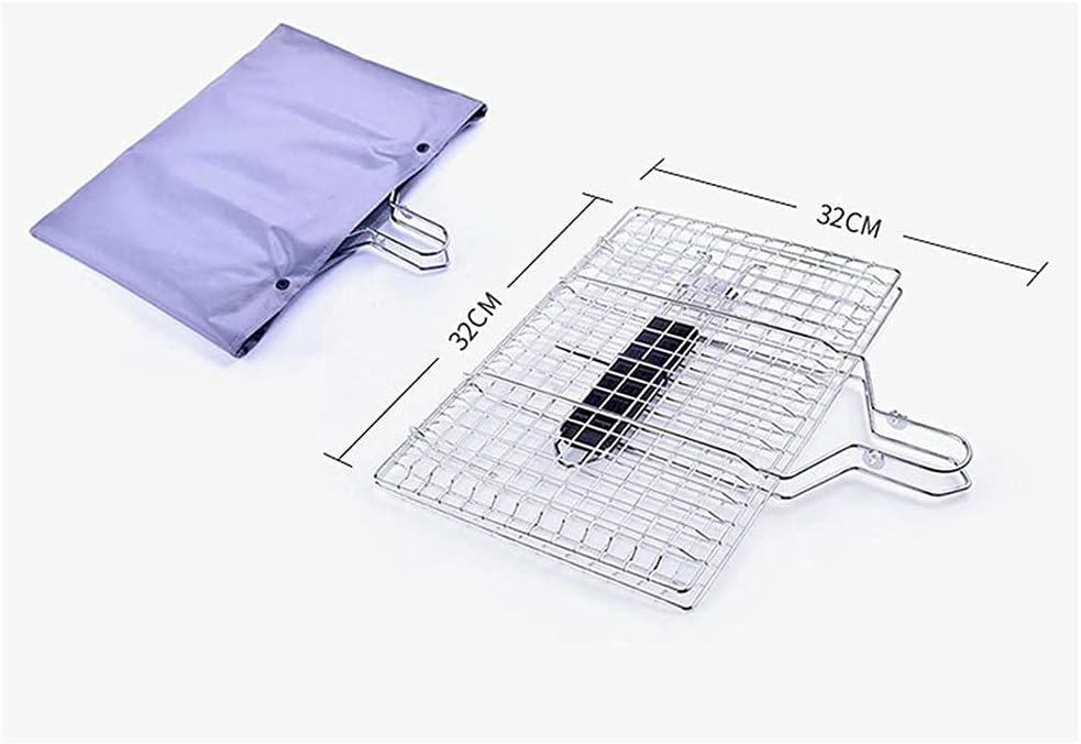 Stainless steel grilled net, portable barbed basket, detachable grilled net, folding grid, square barbecue basket grilled fish