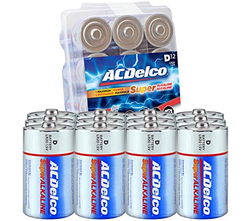 ACDelco 12-Count D Batteries, Maximum Power Super Alkaline Battery, 10-Year Shelf Life, Recloseable Packaging