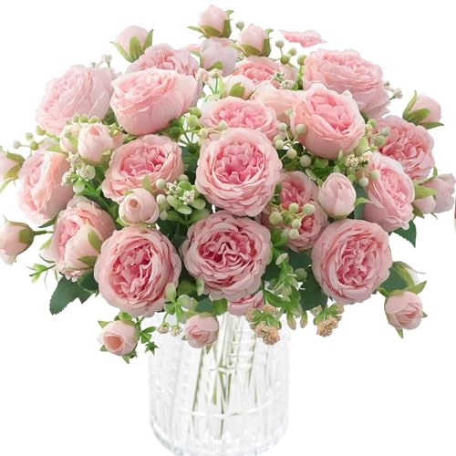 HNNFMY 2 Bunches Peony Artificial Flowers Silk Peonies Bouquets for Wedding Party Table Centerpieces Floral Arrangement Home Kitchen Decor(Pink)