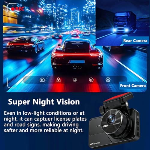 Dual Dash Cam Front and Rear, 4K+2K Dash Camera for Cars, Front Rear Dashcam G-Sensor, 170° Wide Angle, 3" IPS Screen, 24H Parking Monitor, Loop Recording, WiFi & APP Control, with 64GB Card - image 6
