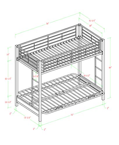 Home Accent Furnishings Modern Industrial Twin Over Futon Metal Bunk Bed Frame With Integrated Guardrails - Black #TOP1