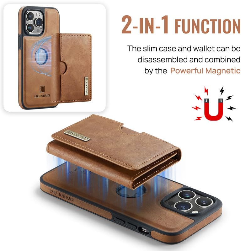 Coque iPhone 13 Pro Max détachable 2 en 1 blindée RFID en cuir brun