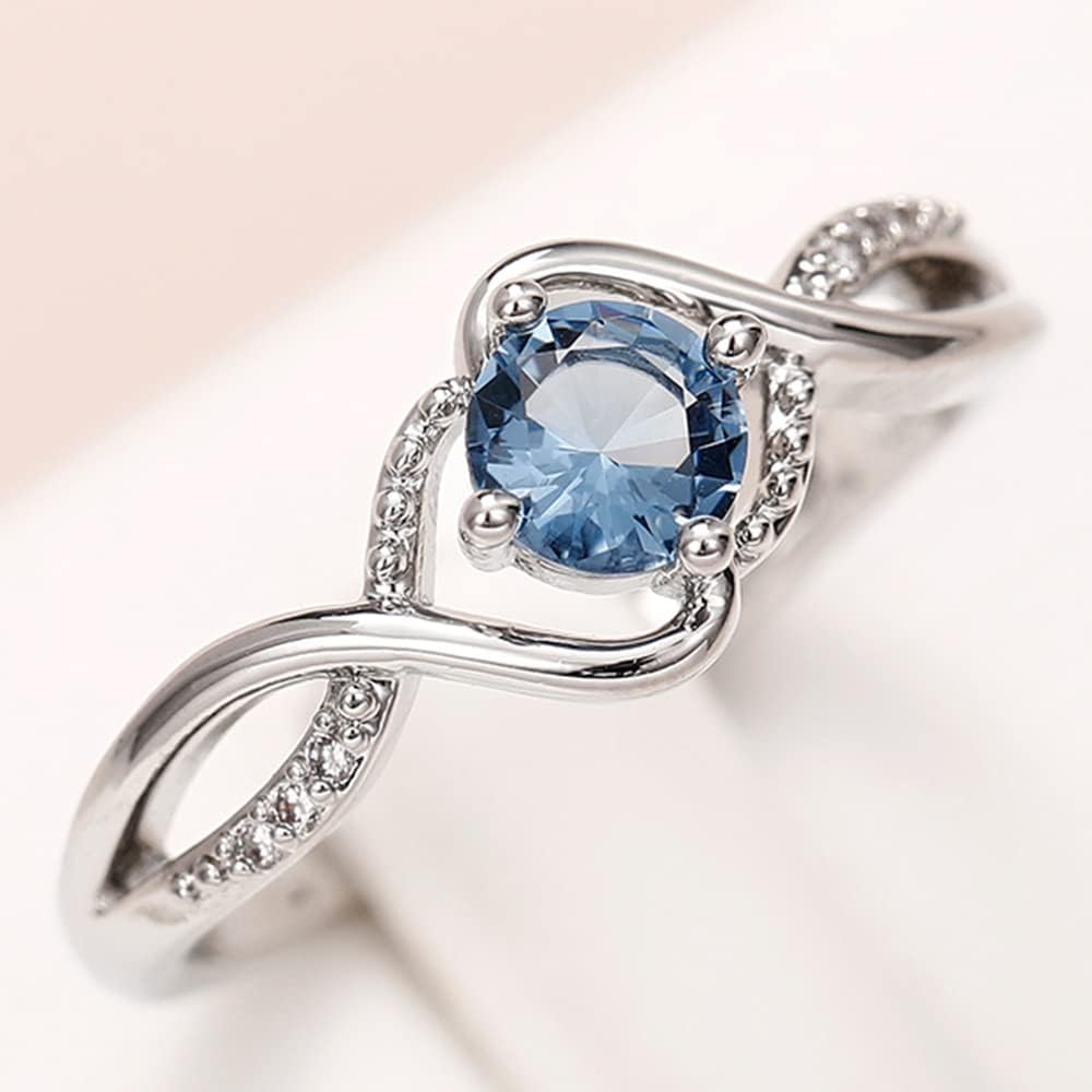 925 Sterling Silver Undulating Blue Diamond Sapphire Ring Women Aquamarine Gemstone 14k White Gold Filled Wedding Bridal Band Ring Size 9 - Image 4