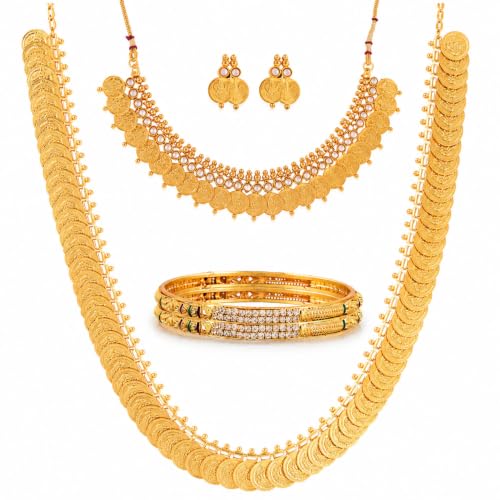 ZENEME Maharani temple coin necklace set with Lakshmi motifs — best temple jewellery for women