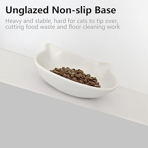 Miniatura 5 de Juego de 2 cuencos de cerámica poco profundos para gatos pequeños, aptos para bigotes para gatos de interior