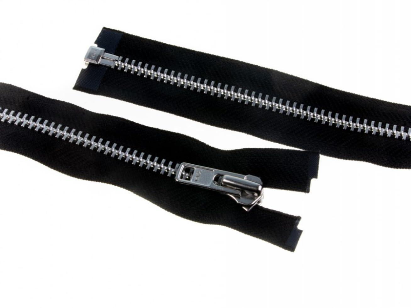 22" 56cm YKK Heavy Duty Silver Metal Open End Zips Black - per Single Zip