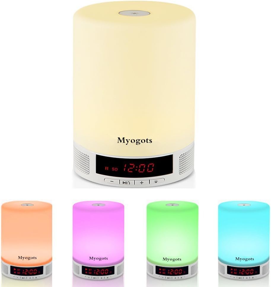 LED Bluetooth Speaker Dimmable Night light with Touch Control Wireless Bluetooth 4.0 Speaker,Hands Free Calling Mic, Micro TF SD Card, 10W Alarm Clock Music Player LED Table Lamp - WHITE
