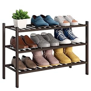 BMOSU 3-Tier Bamboo Shoe Rack Premium Stackable Shoe Shelf Storage Organizer for Hallway Closet Living Room Entryway Organizer (Brown Bamboo)