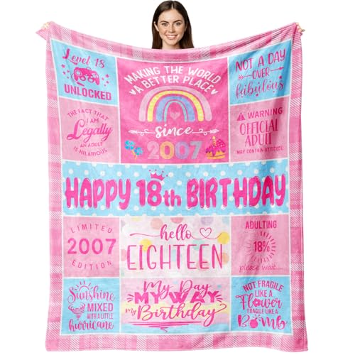 Guqklout 18th Birthday Gifts for Girls Throw Blanket 60x50 Inch, 18 Year Old Girl Birthday Gifts, Birthday Gifts for 18 Year Old Girls, Best 18 Yr Old Girl Birthday Gifts