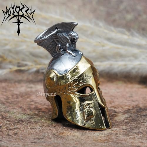 Image of Motorcycle Biker Roman Gladiator Warrior Spartan Helmet Guardian Bell Luck Gremlin Ride Bell Hanger or Lucky KeyChain