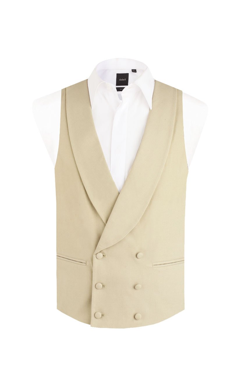 Dobell Mens Gold/Buff Morning Suit Wedding Waistcoat Regular Fit Shawl Lapel Double Breasted-3XL (54-56in)