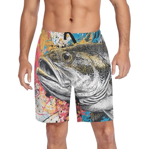 Men's Short Pajama Bottoms Bass Sea Fish Graffiti Home Casual Sleep Pants4