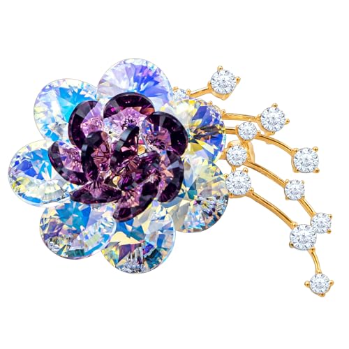 Image of Brooches For Women,14k Gold Plated Copper,Crystal Roselle Cubic Zirconia Brooch Pins For Women ,Crystal Broach,Flower Broach