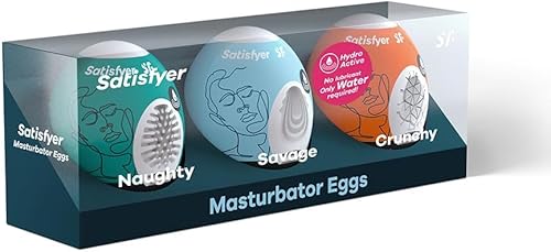 Satisfyer Huevo masturbador paquete de 3 | Travieso | Salvaje | Crujiente | 3 estructuras sensuales | Masturbador | Estimulación del pene |