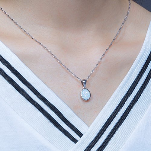 Cinily OD5078 White Fire Opal Pendant Necklace 14K White Gold Plated Oval Shaped Gemstone Pendant Necklace thumb #1