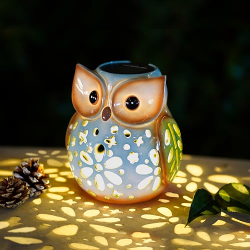 MININOVA Garden Statues Owl Solar Lantern Hollow Out Waterproof Resin Outdoor Ornaments Decorative...