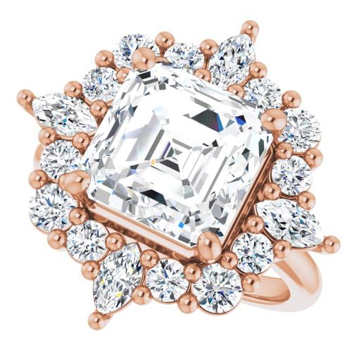3 Ct Asscher Cut Lab Grown Floral Cluster Engagement Ring for Women