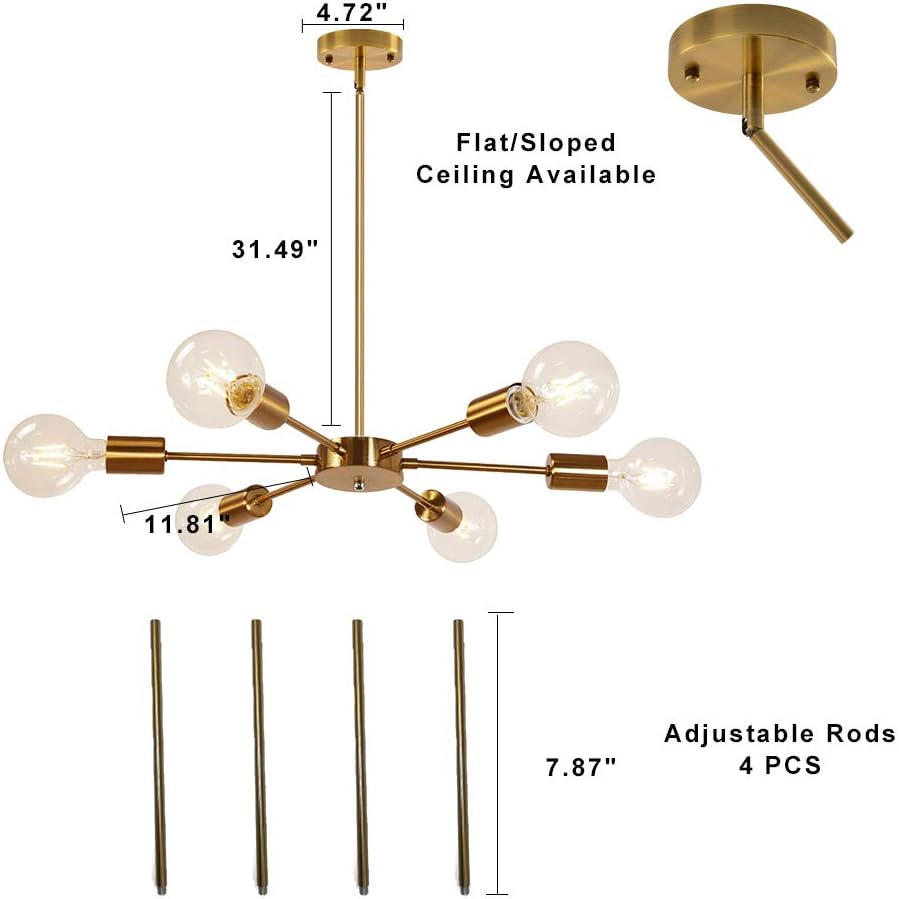 Best Promo KIRIN Sputnik Chandelier 6 Light Gold Pendant Light Mid Century Modern Lamp Ceiling Light Fixtures for Restaurant Foyer Bedroom Hallway Bar Kitchen Dining Room Best Deal 🛒 KIRIN Sputnik Chandelier 6 Light Gold Pendant Light Mid Century Modern Lamp Ceiling Light Fixtures for Restaurant Foyer Bedroom Hallway Bar Kitchen Dining Room