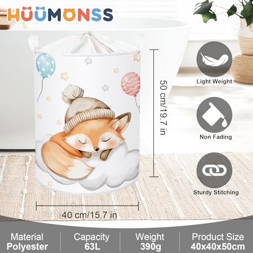 Image of Sleeping Animals Baby Laundry Hamper Collapsible Clothes Kids Storage Basket Large Boys Girls Gift Toy Box Bin for Nursery, Fox, 63L