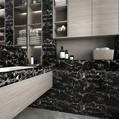 Holomey 16"X118"Black Marble Contact Paper Peel And Stick Countertops Contact Paper Waterproof Black Wallpaper Removable Granite Wallpaper Self Adhesive Vinyl Wrap For Kitchen Cabinets Counters #TOP7