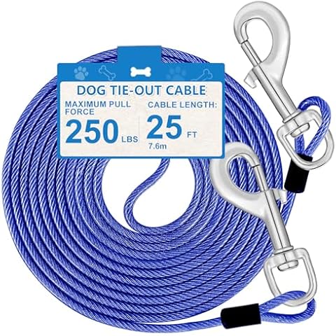 MooonGem 25ft Dog Tie Out Cable, Dog Leash Heavy Duty Tie Out Cable for Large Dogs Up to 500lbs Pull Force, Dog Runner for Yard Outdoor and Camping, Blue Cover