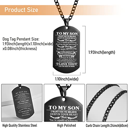 2 Pcs Dog Tag Necklace To My Son From Dad Mom I Want You To Believe Deep In Your Heart Stainless Steel Dog Tag Military Necklace Jewelry Pendant Inspirational Birthday Graduation Valentine's Day Christmas Gifts For Son Men #TOP1