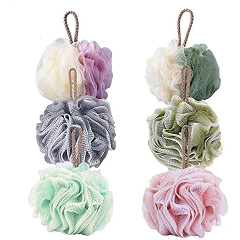 Bath Shower Sponge Loofahs, Body Scrubber Mesh Pouf Ball, Exfoliate, Cleanse, Soothe Skin, 6 Pack Cover