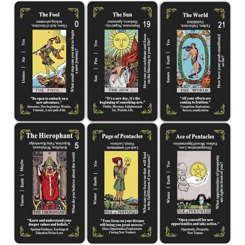 Classic Tarot Cards for Beginners - 78 Card Set, Learning Tarot Deck with Meanings, No Guide Book Needed, Fortune Telling Game (Black)