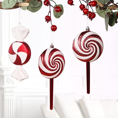 ZWMBYN 6 Pcs Christmas Tree Candy Cane Hanging Ornaments, Christmas Plastic Peppermint Candy Lollipop Ornament Set, Christmas Tree Decorations Xmas Tree Pendant for Home Party Supplies
