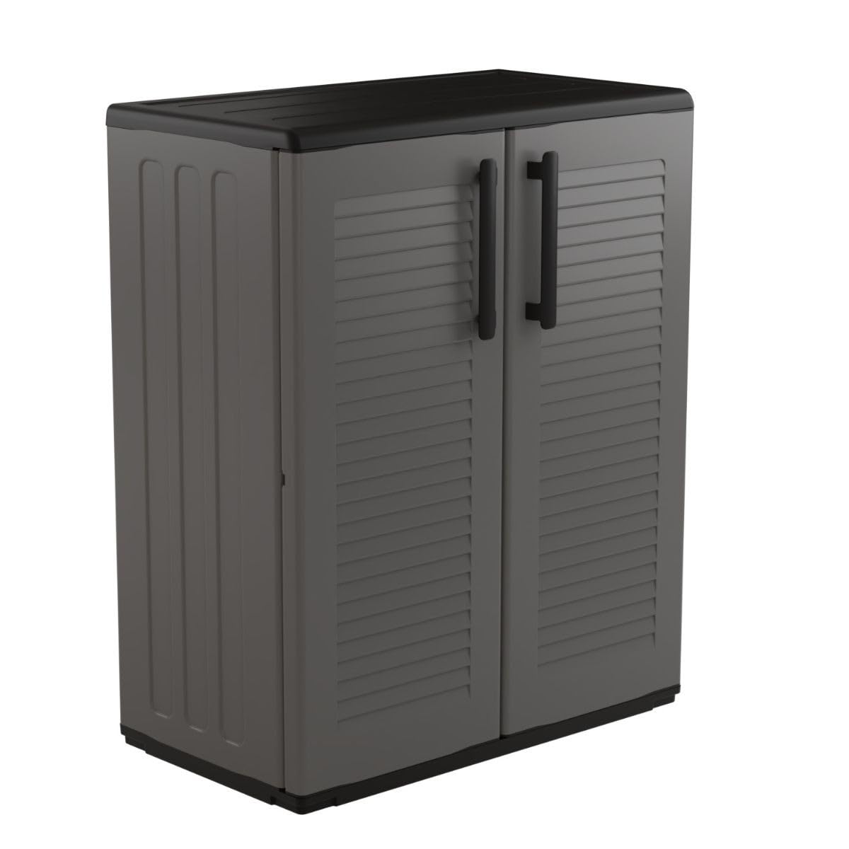 INTEC - Armoire Basse de Rangement 2 Portes Gris Anthracite 68x37x84 cm – Meuble Polypropylène Recyclé pour Garage, Jardin, Buanderie – Résistant Eau & UV