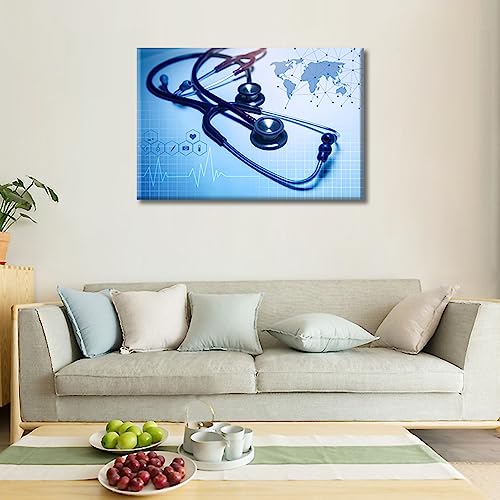 Image of TUMOVO 1 Panels Office Decor Medicine Concept Poster Wall Art for Living Room Home Decor Stethoscope Black and White Wall Art Framed Ready to Hang (16 inch Wx24 H)