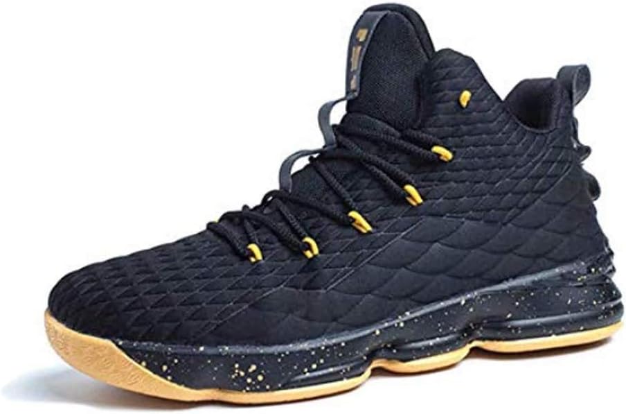 Mens Basketball Shoes Outdoor Non Slip High-Top Sneaker Sports Lightweight Breathable Trainers Black Red Bright Green Champagne Size UK 3.5-11 Black Gold 11 UK (EU 46)