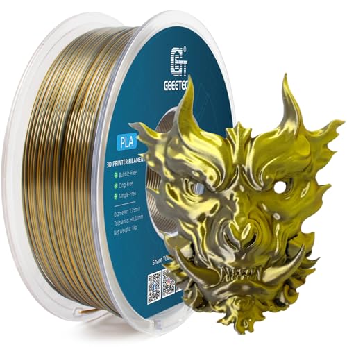 Image of Geeetech Silk PLA Filament 1.75mm Silk Dual Color Filament, Coextrusion Dichromatic Metal-Like Shiny Consumable 1kg (2.2lbs) 1 Spool, Dimensional Accuracy + /- 0.02 mm, Gold Silver