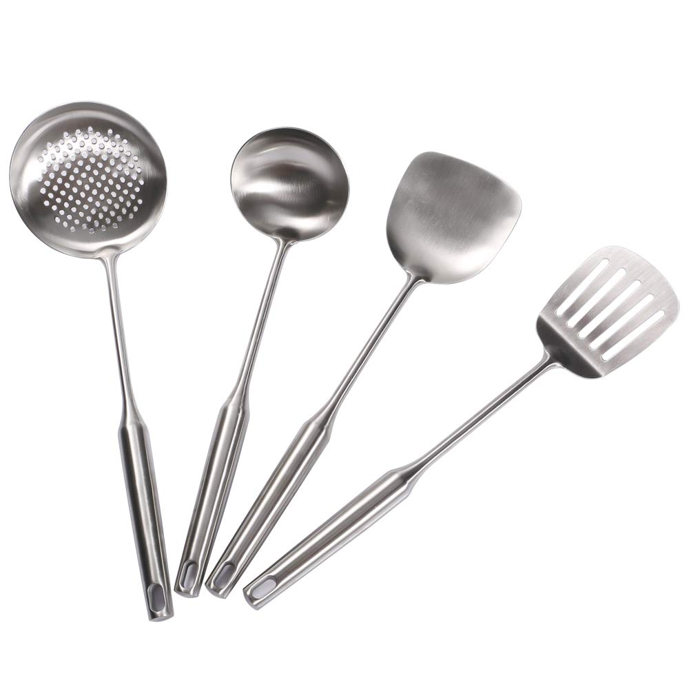 Super leader 4 piece Stainless Steel Kitchen Utensil Set - premium Non-Stick & Heat Resistant Kitchen Gadgets,Slotted Spat...