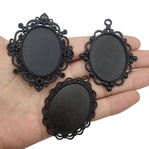 10Pcs 30X40Mm Black Oval Blank Bezel Pendant Trays Base Cabochon Settings Trays Pendant Blanks (M117) #TOP4