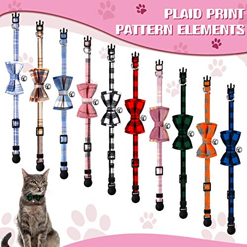 Weewooday 10 pieces breakaway cat collar with bow tie and bell, kitten collar for cat, adjustable cute plaid kitty safety collars for graduation wedding birthday pet party 3 Weewooday 10 pieces breakaway cat collar with bow tie and bell, kitten collar for cat, adjustable cute plaid kitty safety collars for graduation wedding birthday pet party - image 4