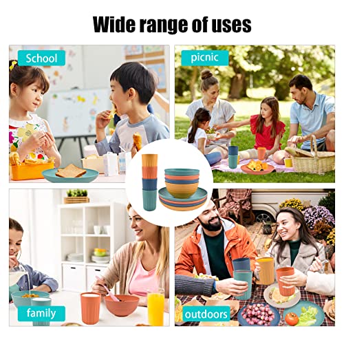 12Pcs Wheat Straw Unbreakable Dinnerware Sets, Reusable Lightweight Bowls, Cups, Plates Set,Outdoor Camping Dishes, Cereal Bowls For Adult, Microwave & Dishwasher Safe #TOP5