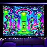 BlissYard Alien Blacklight Tapestry UFO Black Light Hanging Backdrop Glow in The Dark Poster Wall UV Tapestry for Bedroom Decoration Living Room Artwork Home Room Party Backdrop Decor 78x59 Inch
