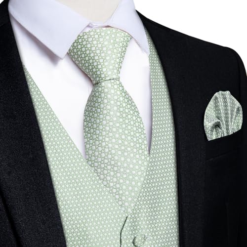 Image of DiBanGu Mens Vest and Tie Set Formal Paisley Waistcoat and Necktie Pocket Square Cufflinks Silk Suit Vest for Tuxedo Wedding