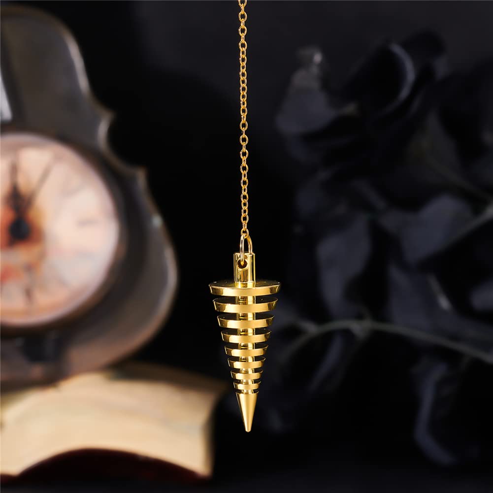 CRASPIRE Pendoli in Metallo per Divinazione, Pendolo in Ottone con Cono e Ciondolo Sole, Strumento di Rabdomanzia Curativa, Pendolo Reiki, Pendolo da Meditazione, Pendolo Divinazione