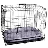 Pretty Pooch Dog Crate Puppy Cat Pet Training Cage Small Carrier Metal Folding with Tray Double Door and Bed (Small - 24 Inch) - Image 1