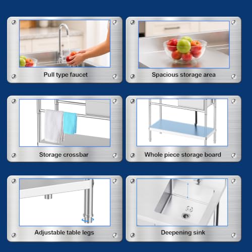 Image of 39 inch Stainless Steel Utility Sink with Workbench, Laundry Sink