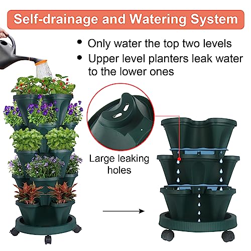 Vertical Planter 5 Tier Stackable Planters Garden Tower Planters Strawberry Herb Flower And Vegetable Planter Indoor Outdoor Gardening Pots With Removable Wheels And Tools #TOP3