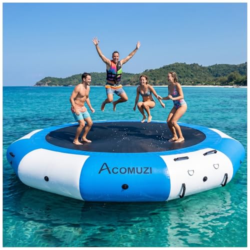 ACOMUZI Inflatable Water Trampoline for Lake Pool Ocean, 10FT/12FT/15FT Heavy Duty Floating Bounce...