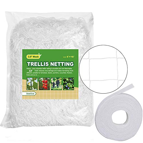 Basegoal All-Weather Trellis Netting Mesh Plant Garden Vine Growing Flexible String Net (3.5" Mesh Ployester, 5' Wx 15'L) #TOP7